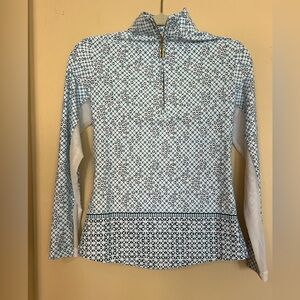 NWT Cabana Life XS Blue and White Patterned Quarter-Zip Top